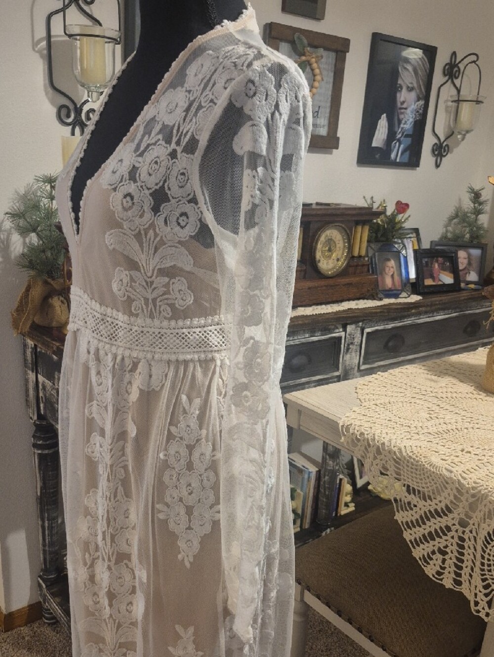 Altar'd State White Sheer Lace Maxi Dress with Floral Embroidery - Picture 8 of 16